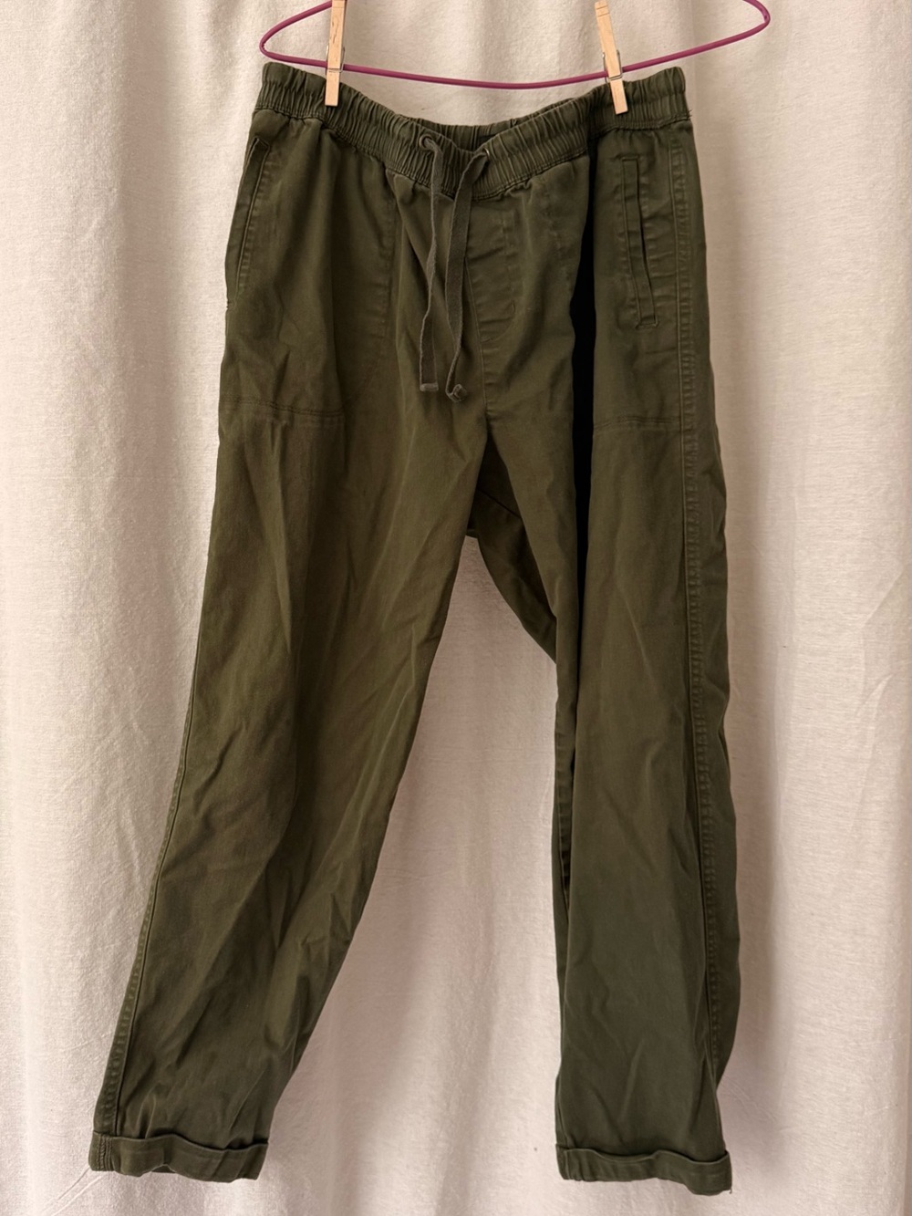 Relaxed Cotton Olive Green Drawstring Trousers for Women
